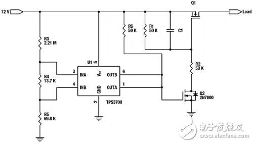 圖2.采用TPS3700作為AC適配器檢測器