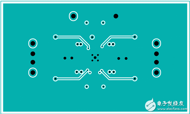 Figure 7. Example of a four-layer PCB layout—bottom layer.圖7. 四層板布線(xiàn)-底層