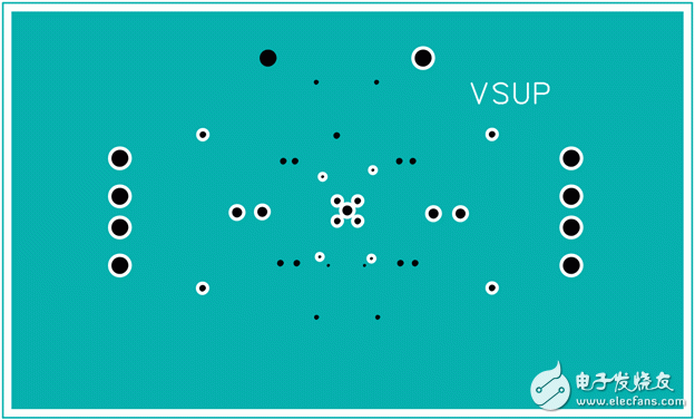 Figure 5. Example of a four-layer PCB layout—PGND layer.圖5. 四層板布線(xiàn)–PGND層