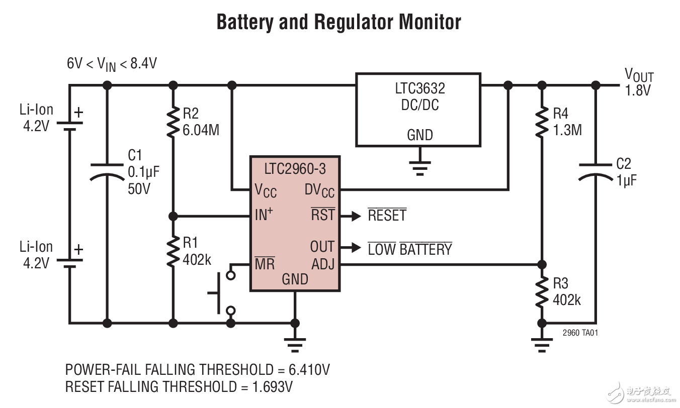 Battery and Regulator Monitor鋰離子電池和穩(wěn)壓器監(jiān)視器電路圖