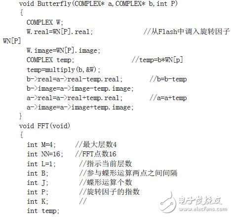 蝶形運算和FFT計算的主程序段