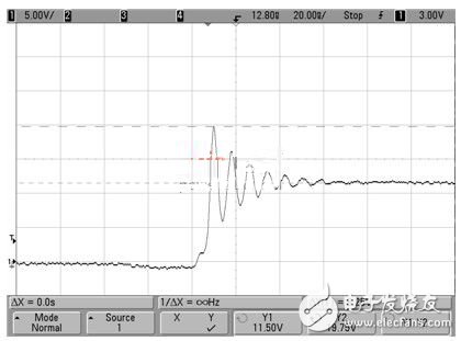 12V輸入降壓型開關穩壓器中的典型開關節點電壓尖峰和振鈴