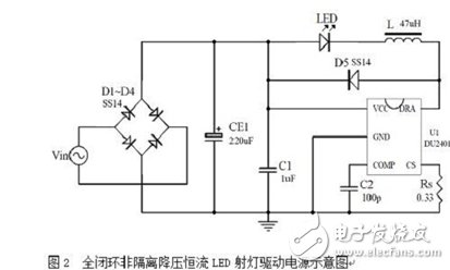 全閉環非隔離降壓恒流LED射燈驅動電源示意圖