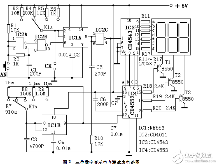 三位數(shù)字顯示電容測試表電路模塊設(shè)計