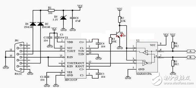 一種簡單RS232轉RS485轉換器電路設計