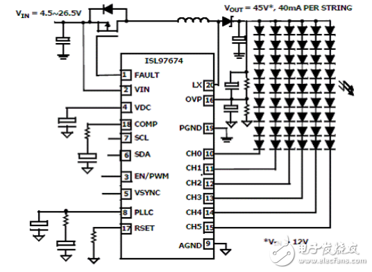 六路45V雙調(diào)光LED驅(qū)動電路設(shè)計 —電路圖圖天天讀（54）