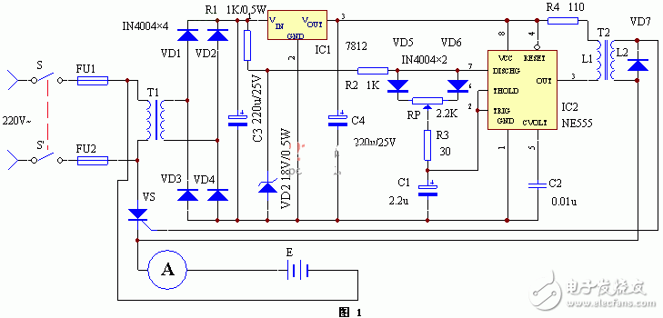 采用NE555便攜式可控硅充電器電路設計