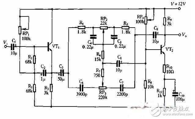 晶體管與RC網絡組成的衰減反饋式音調電路設計