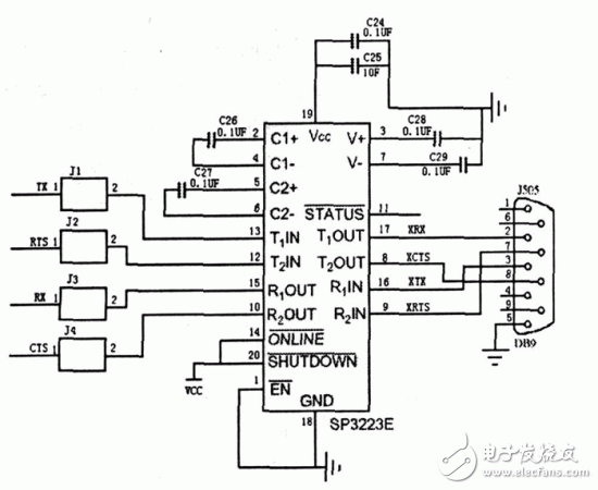 C8051F020與PC 機的串口電路