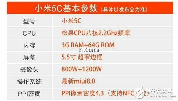 小米5c何時發布小米5C,錯過雙11將在雙12亮相采用自主松果八核CPU支持NFC