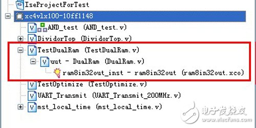 紅框中的TestDualRam就是一個Verilog Test Fixture類型的.v文件