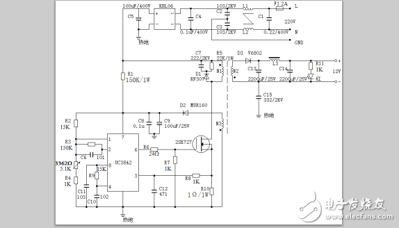 簡(jiǎn)易3842充電器電路圖