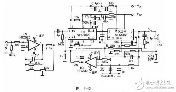 uPC1225H是NEC推出的50W音響驅動電路，芯片內部設置有完善的保護環節，外圍電路雖然略微復雜了一些，但uPC1225H的輸出電壓偏差只有±5mV，極寬的功率頻帶與極高的轉換速率使之比LM3886等集成功放的音色溫暖，柔和且更加耐聽。