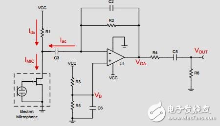 單電源，駐極體麥克風前置放大器參考設計