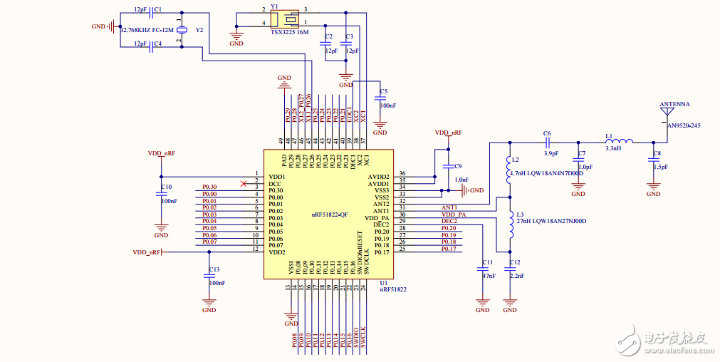 NRF51822最小模塊原理圖