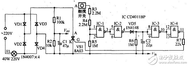 觸摸延時開關電路圖_觸摸延時開關原理圖_觸摸延時開關如何接線