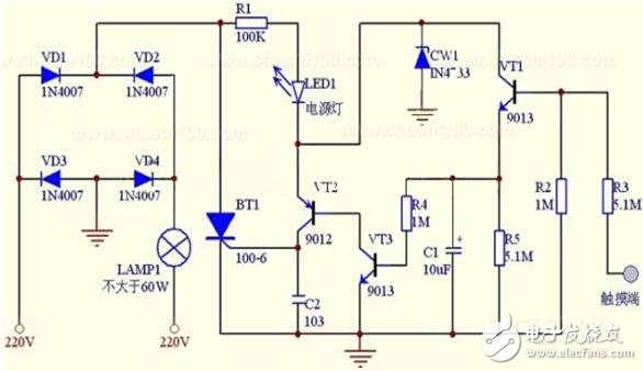 觸摸延時開關電路圖_觸摸延時開關原理圖_觸摸延時開關如何接線