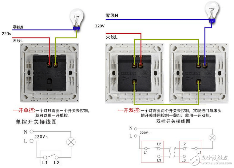 一開三控開關接線圖解_單聯三控開關接線圖解