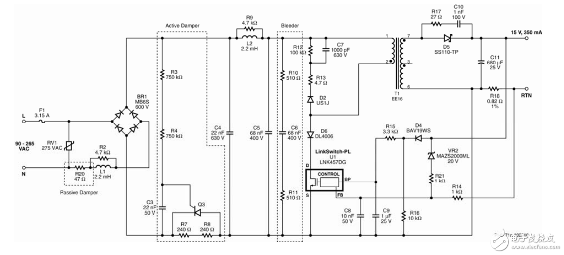 LNK457DG設計的非隔離式LED驅動器