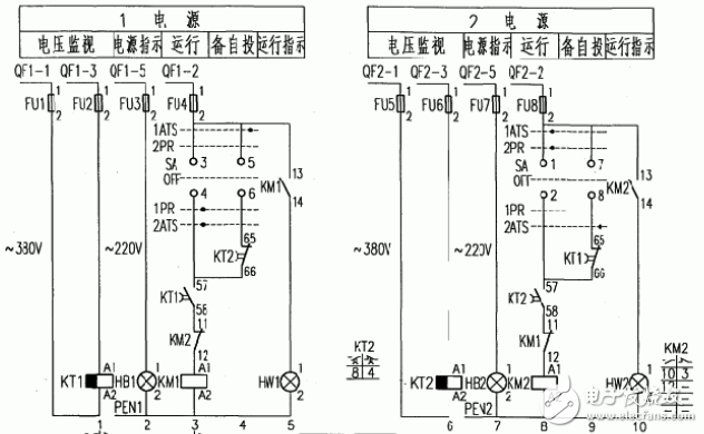 　　低壓雙電源切換電路圖