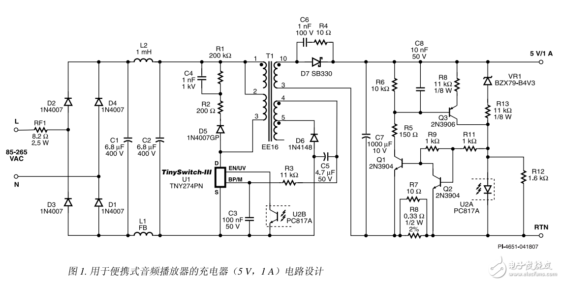 便攜式音頻播放器的5W高效率充電器參考設計