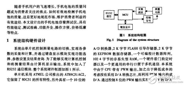 手機電池智能測試儀的系統結構及其各模塊設計的介紹