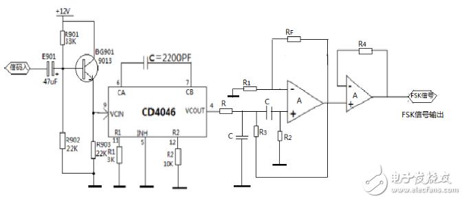 利用鎖相環芯片NE564和CD4046實現FSK信號的調制與解調電路的