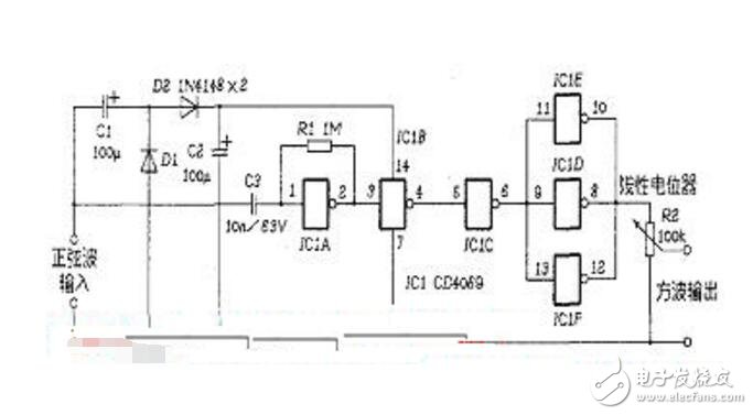 cd4093的正弦波轉方波電路