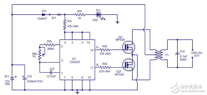 cd4047應(yīng)用電路圖解（信號控制電路圖、逆變器電路圖）