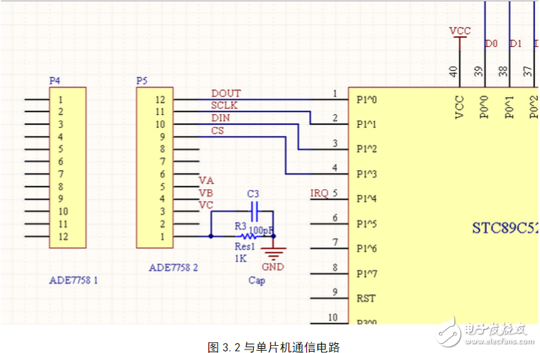 ade7758與單片機連接電路