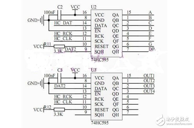 74hc595驅(qū)動(dòng)4位數(shù)碼管電路連接圖及程序解析