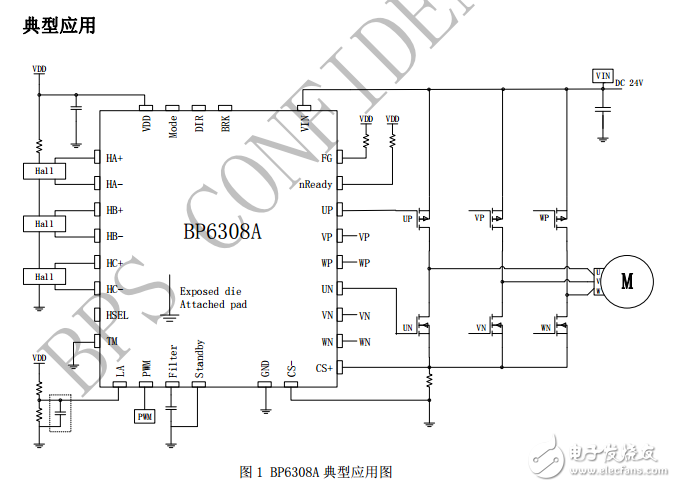 三相無刷直流電機正弦波控制芯片BP6308A 