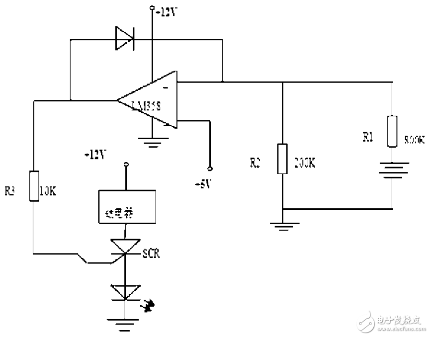 基于LM358的25kV高壓電源可控硅一繼電器過壓保護整體電路