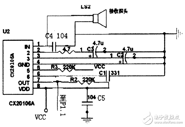 基于CD4053、CX20106的超聲波傳感器應用電路圖