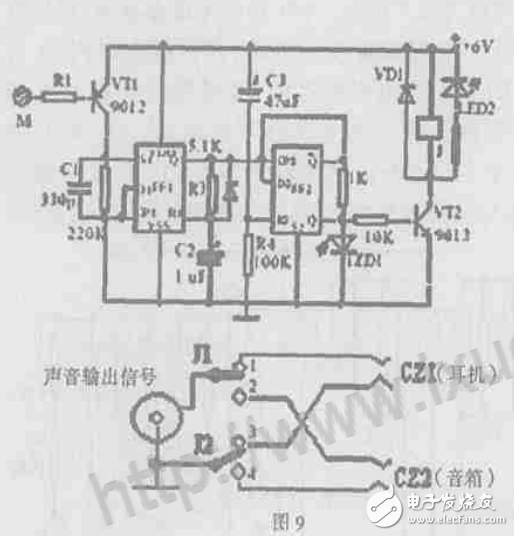 CD4013構成音頻線路輸出雙路轉換器