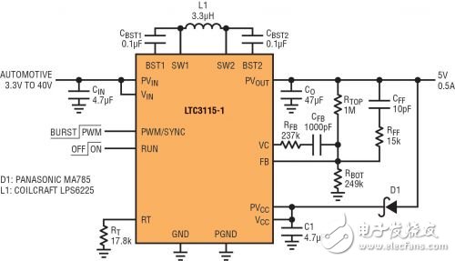 圖 2：能應(yīng)對(duì)冷車發(fā)動(dòng)情況的 5V、2MHz 汽車電源