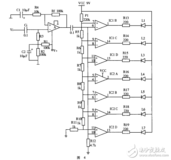 兩塊lm324實現在有線電視機房伴音偵測電路