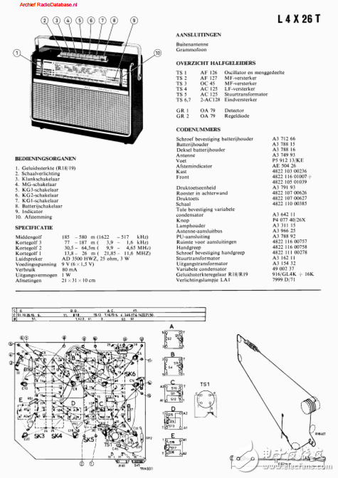 飛利浦L4X26T收音機電路圖（含電路、絲印圖）