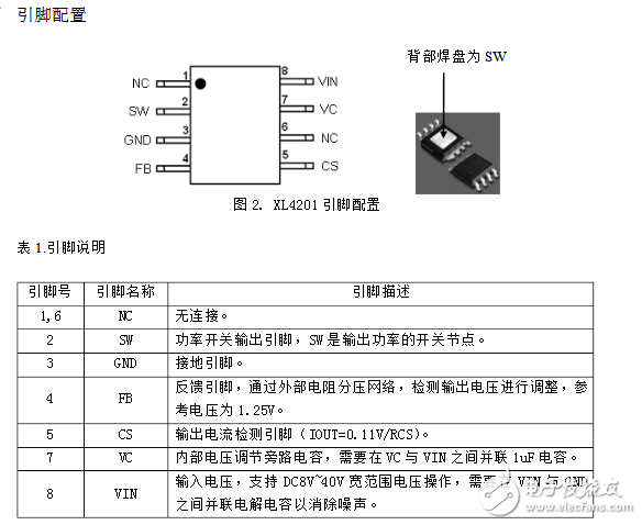 xl4201 pdf中文資料涵蓋了xl4201引腳及xl4201應用電路圖分析。