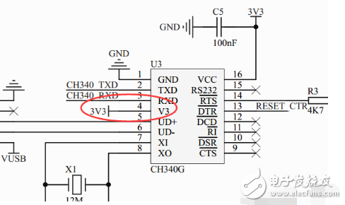 ch340g電路圖5v和3.3v供電電路