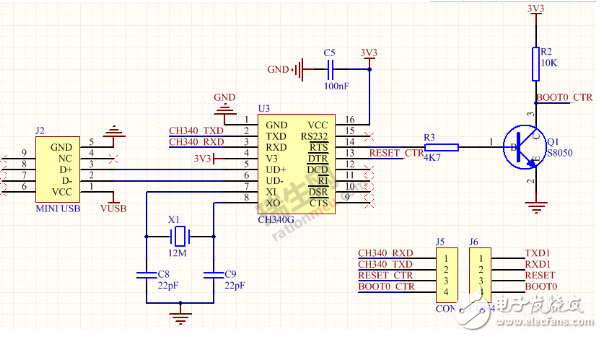 ch340g電路圖5v和3.3v供電電路