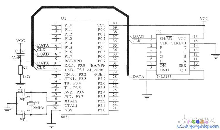 用單片機(jī)I/O端口驅(qū)動(dòng)74LS165 實(shí)現(xiàn)并行數(shù)據(jù)輸入