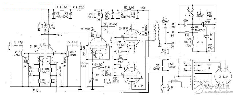 fu7電子管功放電路圖大全（6N8P\6P3P\膽機功放電路\耦合電容器）