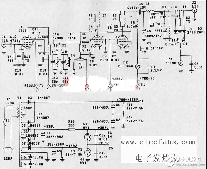 fu7電子管功放電路圖大全（6N8P\6P3P\膽機功放電路\耦合電容器）