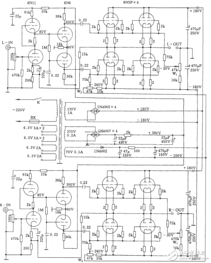 簡易電子管功放電路圖大全（6P3P\TDA2822\MC-275\6N5P電子管）