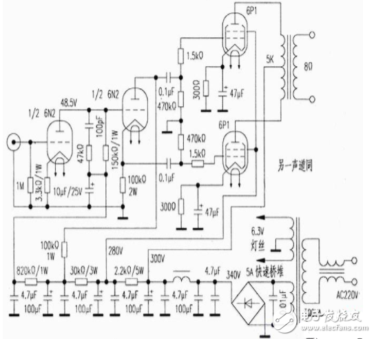 簡易電子管功放電路圖大全（6P3P\TDA2822\MC-275\6N5P電子管）