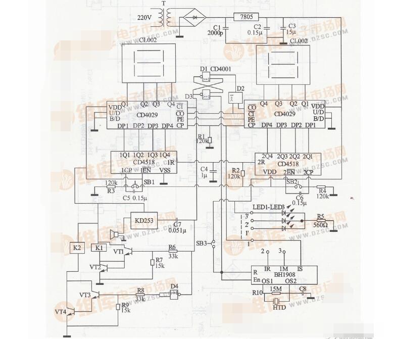 cd4029應(yīng)用電路圖大全（四款倒計(jì)時定時器/高精度通用定時器/可控硅觸發(fā)電路）