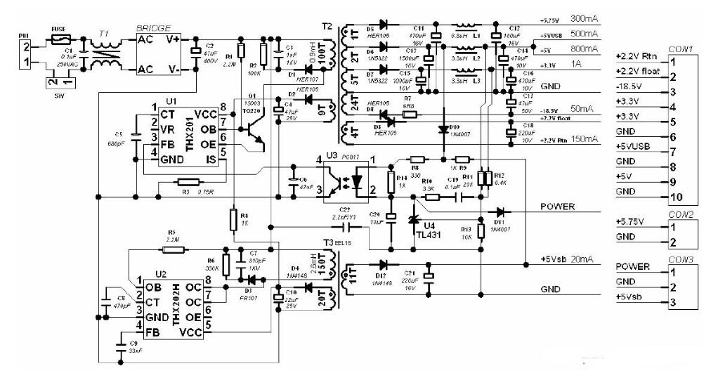 thx202h應用電路圖大全（四款電源電路/開關電源適配器/控制型開關電源）