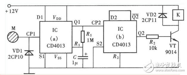 cd4013應(yīng)用電路圖大全（觸摸開關(guān)電/定時器/繼電器/電源頻率檢測器）