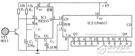 cd4017驅(qū)動(dòng)數(shù)碼管電路（LM8364/多通道電子開關(guān)/電容測量電路）